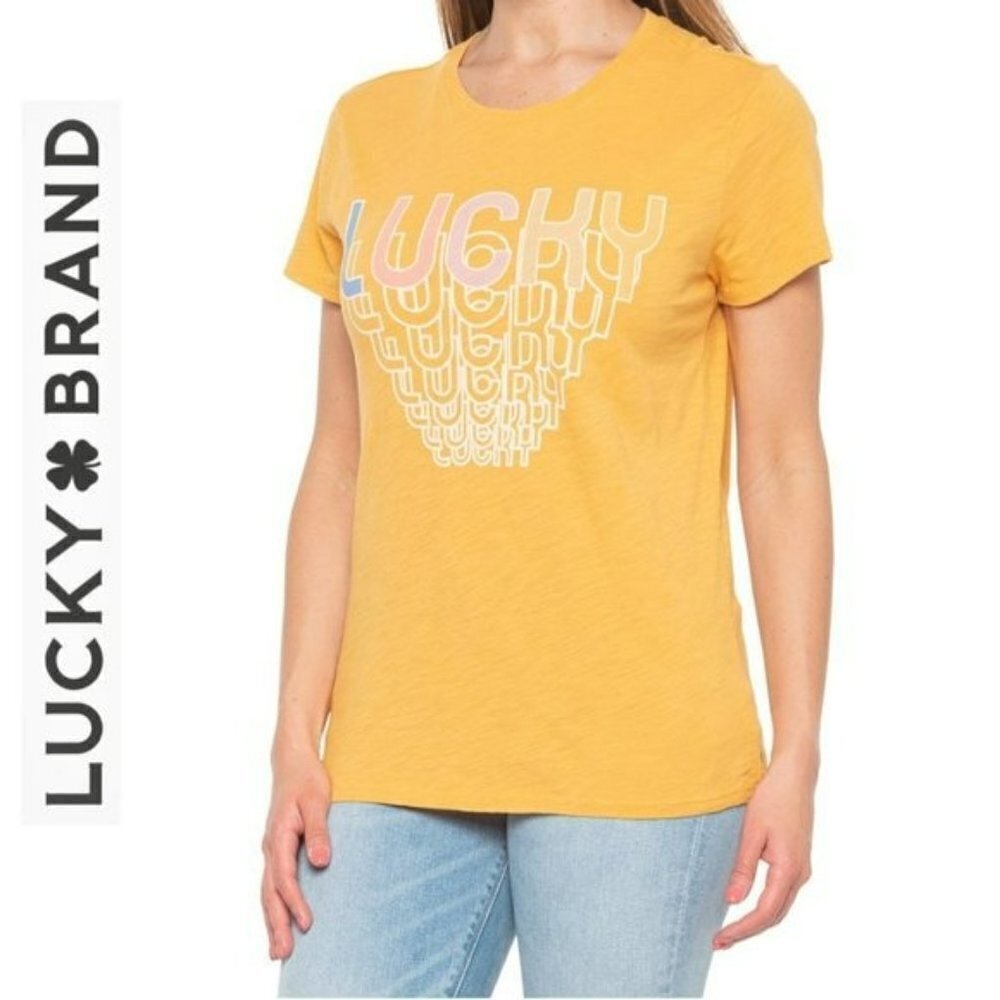 NWT Lucky Brand Cascading Graphic Lucky Print Cotton T-Shirt